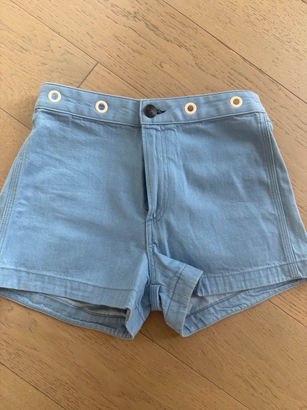 rag & bone Light Blue Denim Short with Grommet Detail